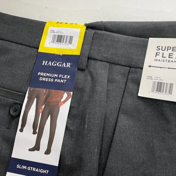 NEW Haggar Mens 32x34 Dark Gray Super Flex Waistband Slim Straight Dress Pants - Picture 6 of 8